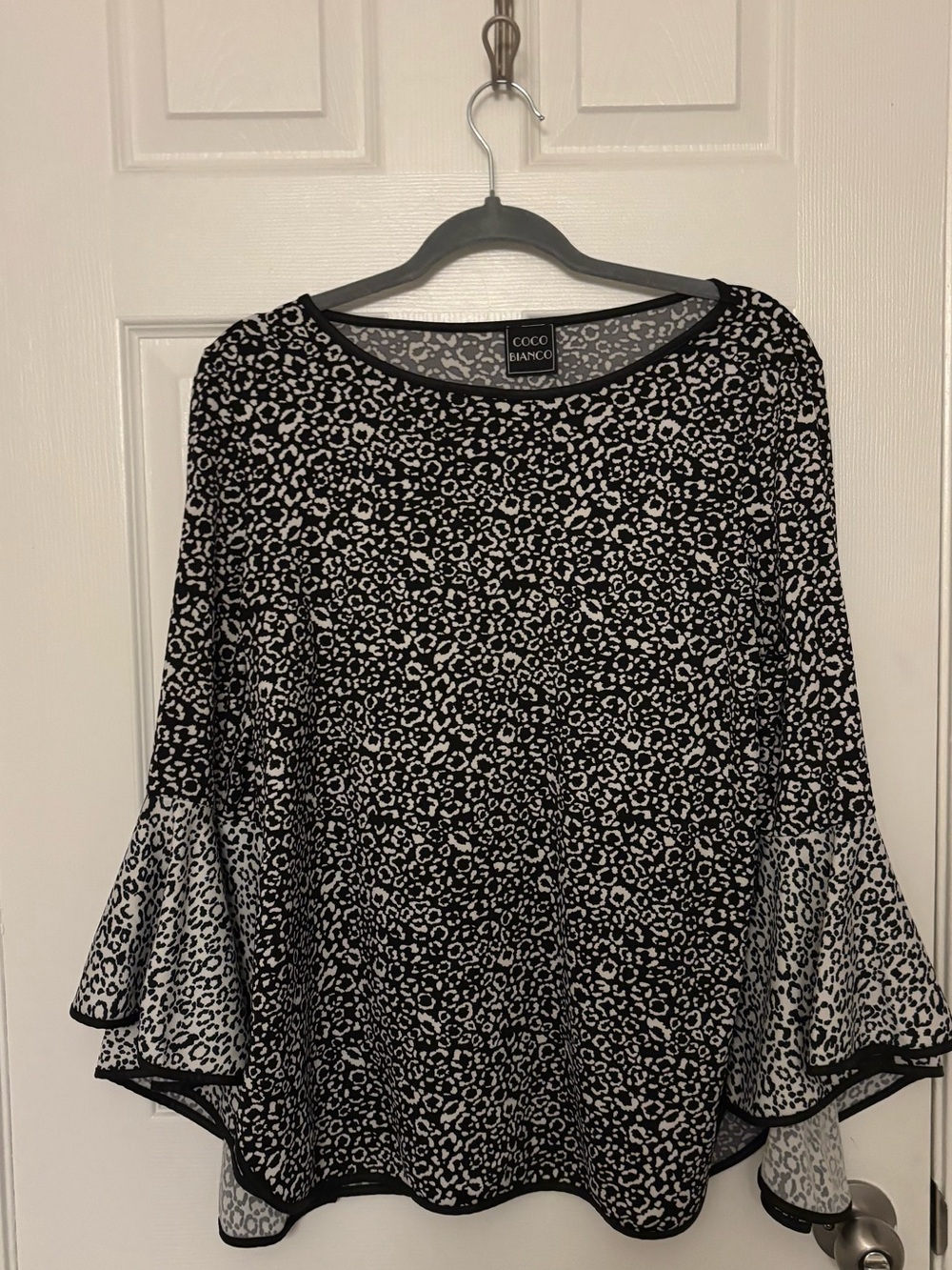 Cheetah Bell Sleeve Blouse - Size Large